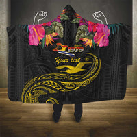 Kiribati Independence Day Personalised Hooded Blanket Gold Frigatebird with Polynesian Pattern