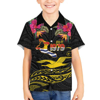 Kiribati Independence Day Personalised Kid Hawaiian Shirt Gold Frigatebird with Polynesian Pattern LT9 Kid Black - Polynesian Pride
