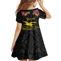 Kiribati Independence Day Personalised Kid Short Sleeve Dress Gold Frigatebird with Polynesian Pattern
