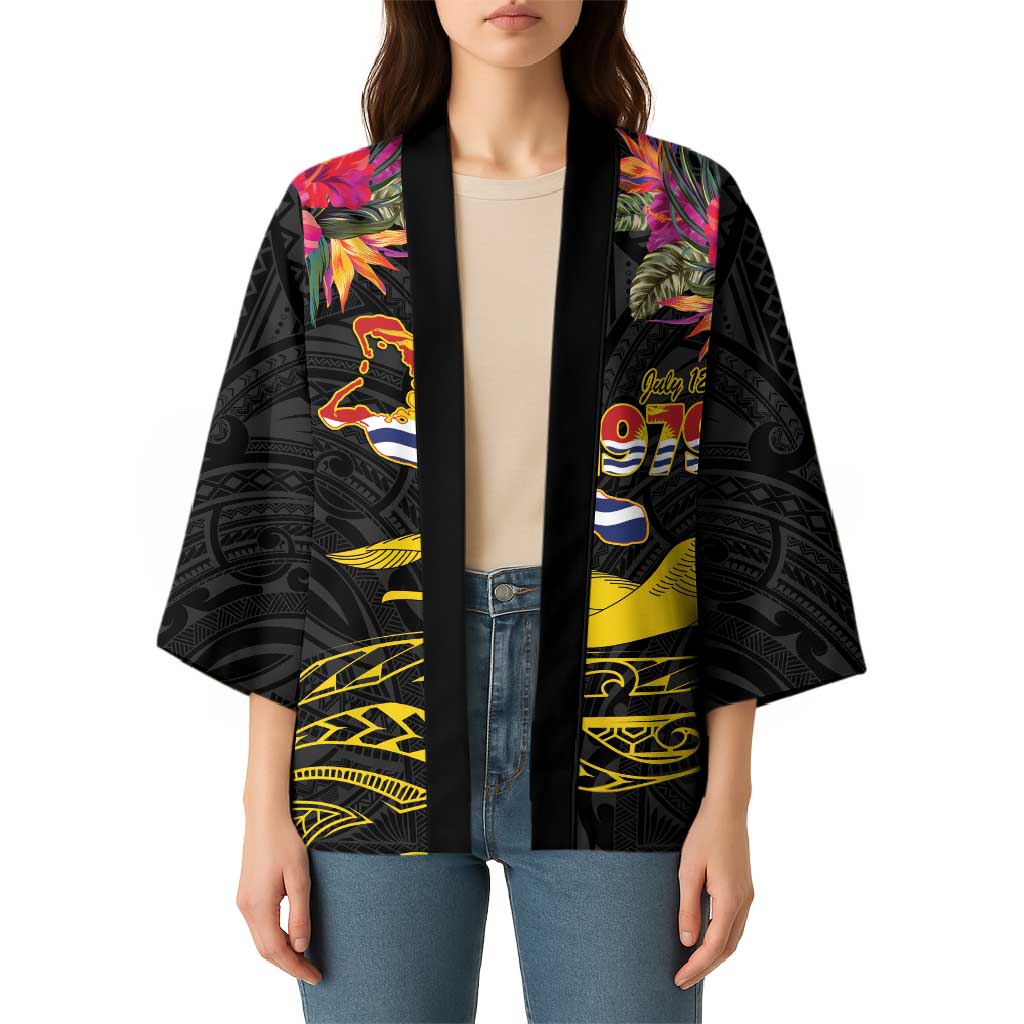 Kiribati Independence Day Personalised Kimono Gold Frigatebird with Polynesian Pattern - Polynesian Pride