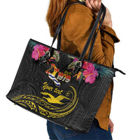 Kiribati Independence Day Personalised Leather Tote Bag Gold Frigatebird with Polynesian Pattern