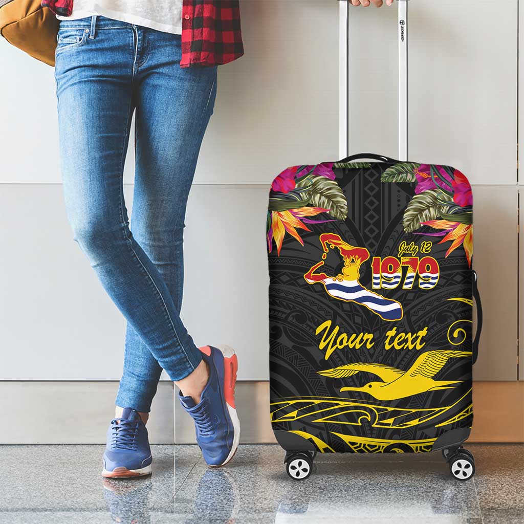 Kiribati Independence Day Personalised Luggage Cover Gold Frigatebird with Polynesian Pattern