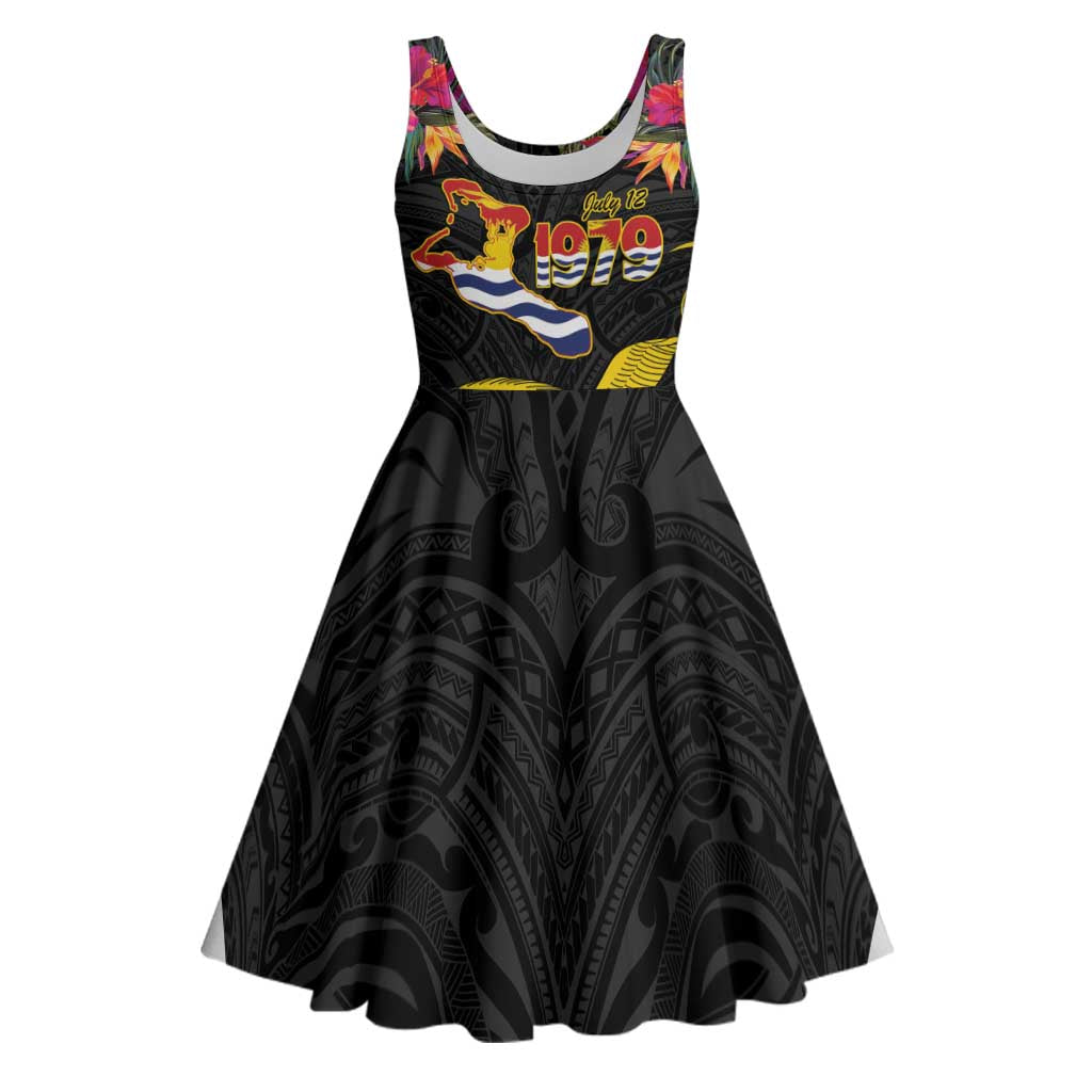 Kiribati Independence Day Personalised Midi Dress Gold Frigatebird with Polynesian Pattern - Polynesian Pride