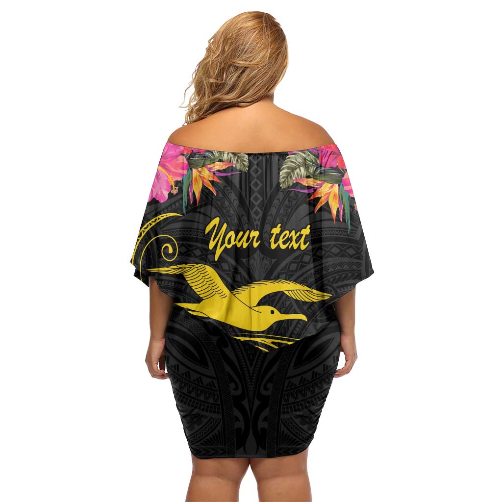 Kiribati Independence Day Personalised Off Shoulder Short Dress Gold Frigatebird with Polynesian Pattern