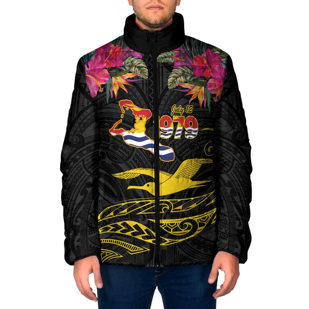 Kiribati Independence Day Personalised Padded Jacket Gold Frigatebird with Polynesian Pattern - Polynesian Pride