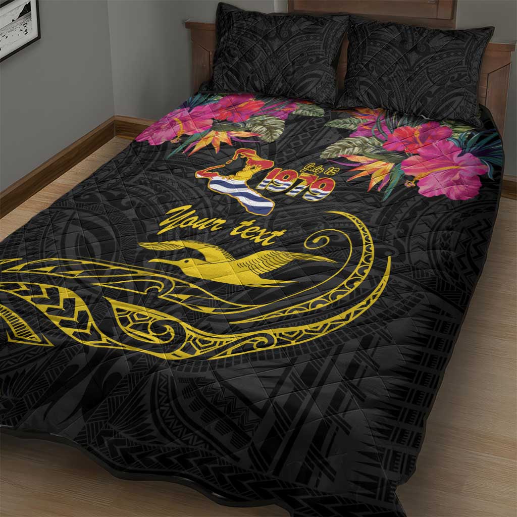 Kiribati Independence Day Personalised Quilt Bed Set Gold Frigatebird with Polynesian Pattern