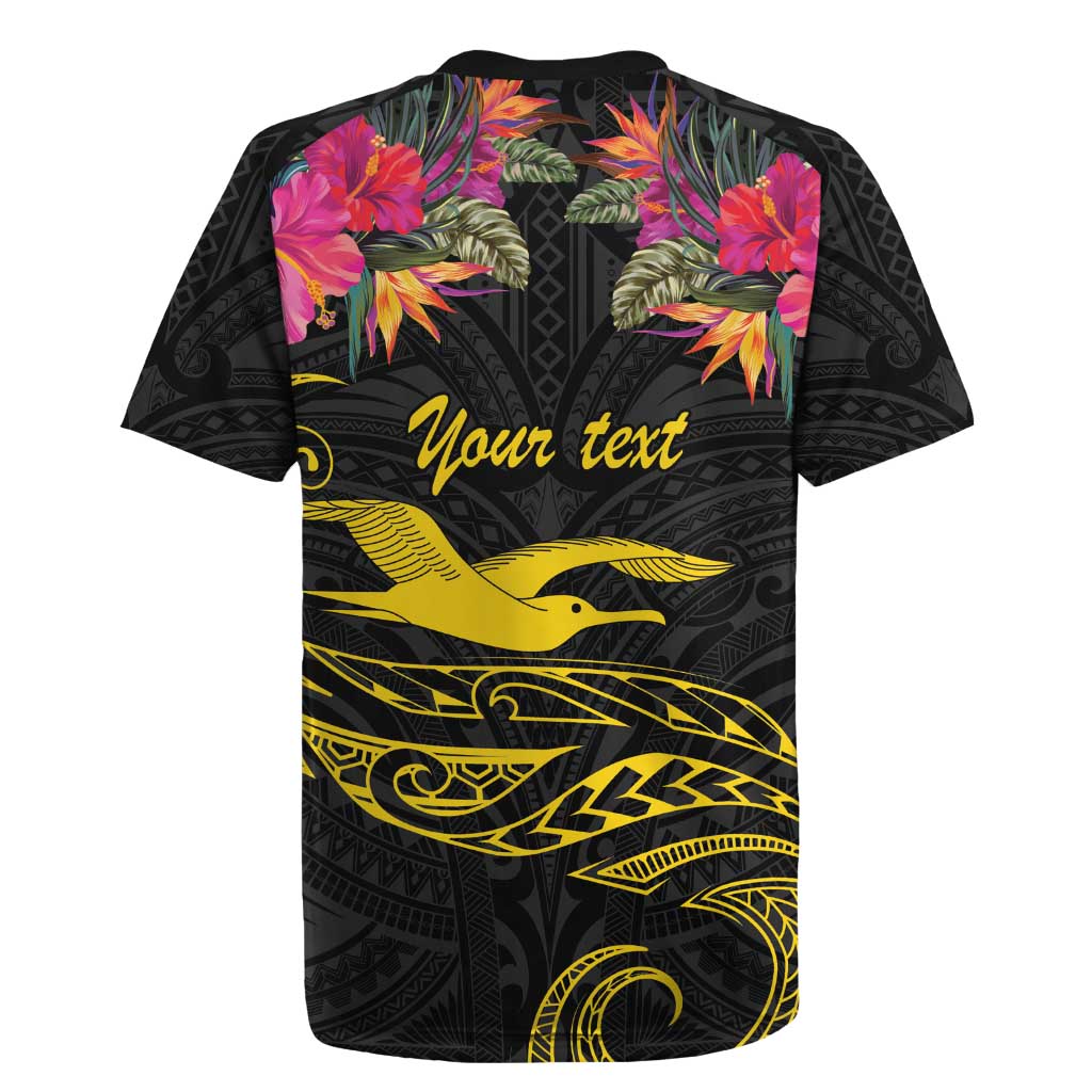 Kiribati Independence Day Personalised Rugby Jersey Gold Frigatebird with Polynesian Pattern