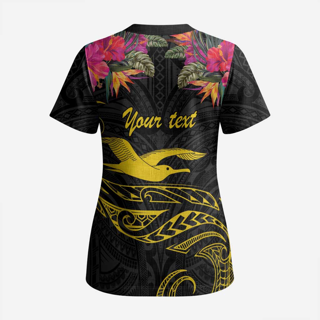 Kiribati Independence Day Personalised Scrub Top Gold Frigatebird with Polynesian Pattern - Polynesian Pride