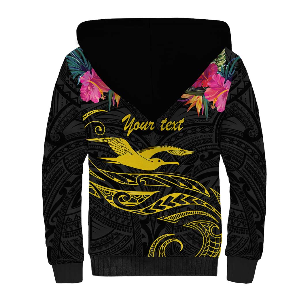 Kiribati Independence Day Personalised Sherpa Hoodie Gold Frigatebird with Polynesian Pattern