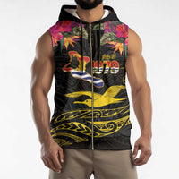 Kiribati Independence Day Personalised Sleeveless Zip Hoodie Gold Frigatebird with Polynesian Pattern - Polynesian Pride