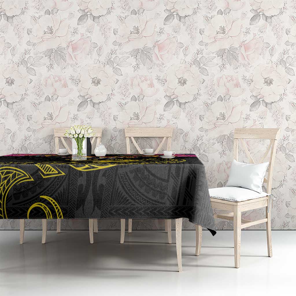 Kiribati Independence Day Personalised Tablecloth Gold Frigatebird with Polynesian Pattern