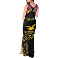 Kiribati Independence Day Personalised Tank Maxi Dress Gold Frigatebird with Polynesian Pattern