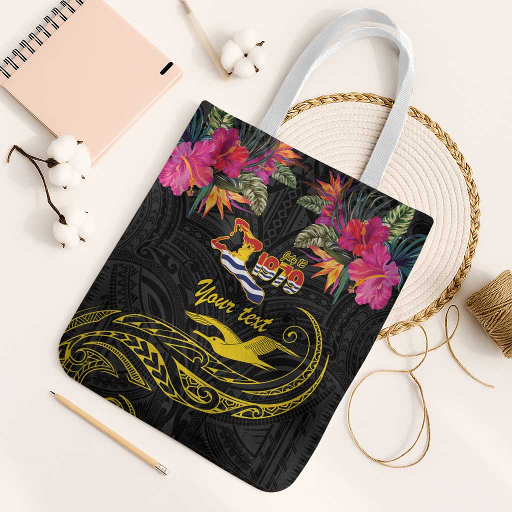 Kiribati Independence Day Personalised Tote Bag Gold Frigatebird with Polynesian Pattern - Polynesian Pride