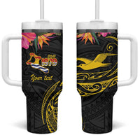 Kiribati Independence Day Personalised Tumbler With Handle Gold Frigatebird with Polynesian Pattern