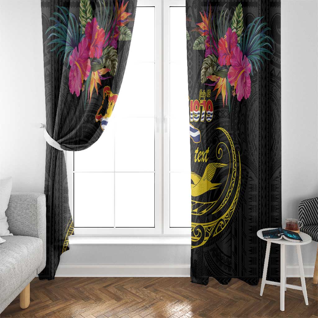 Kiribati Independence Day Personalised Window Curtain Gold Frigatebird with Polynesian Pattern
