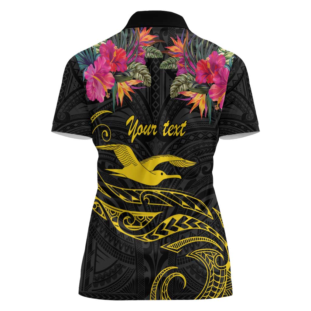 Kiribati Independence Day Personalised Women Polo Shirt Gold Frigatebird with Polynesian Pattern