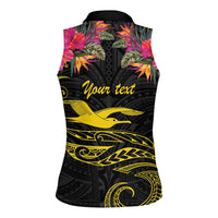 Kiribati Independence Day Personalised Women Sleeveless Polo Shirt Gold Frigatebird with Polynesian Pattern