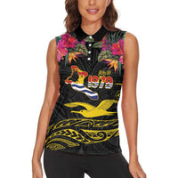 Kiribati Independence Day Personalised Women Sleeveless Polo Shirt Gold Frigatebird with Polynesian Pattern