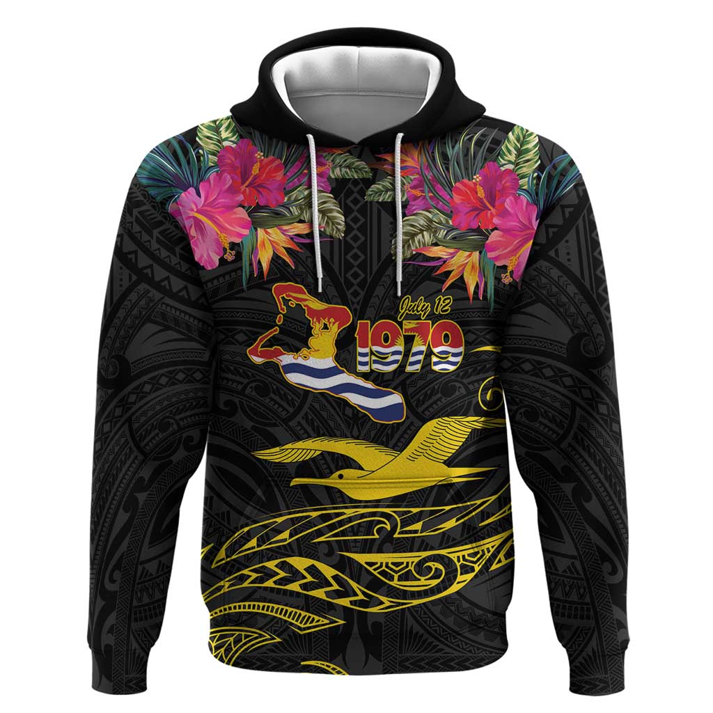Kiribati Independence Day Personalised Zip Hoodie Gold Frigatebird with Polynesian Pattern