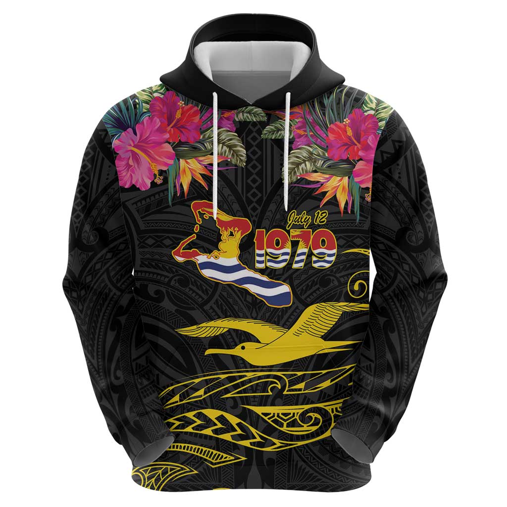 Kiribati Independence Day Personalised Zip Hoodie Gold Frigatebird with Polynesian Pattern