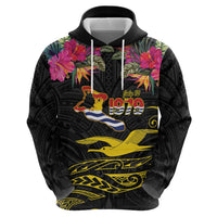 Kiribati Independence Day Personalised Zip Hoodie Gold Frigatebird with Polynesian Pattern