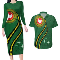 Manua Islands Polynesian Style Couples Matching Long Sleeve Bodycon Dress and Hawaiian Shirt