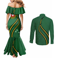 Manua Islands Polynesian Style Couples Matching Mermaid Dress and Long Sleeve Button Shirt