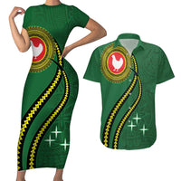 Manua Islands Polynesian Style Couples Matching Short Sleeve Bodycon Dress and Hawaiian Shirt
