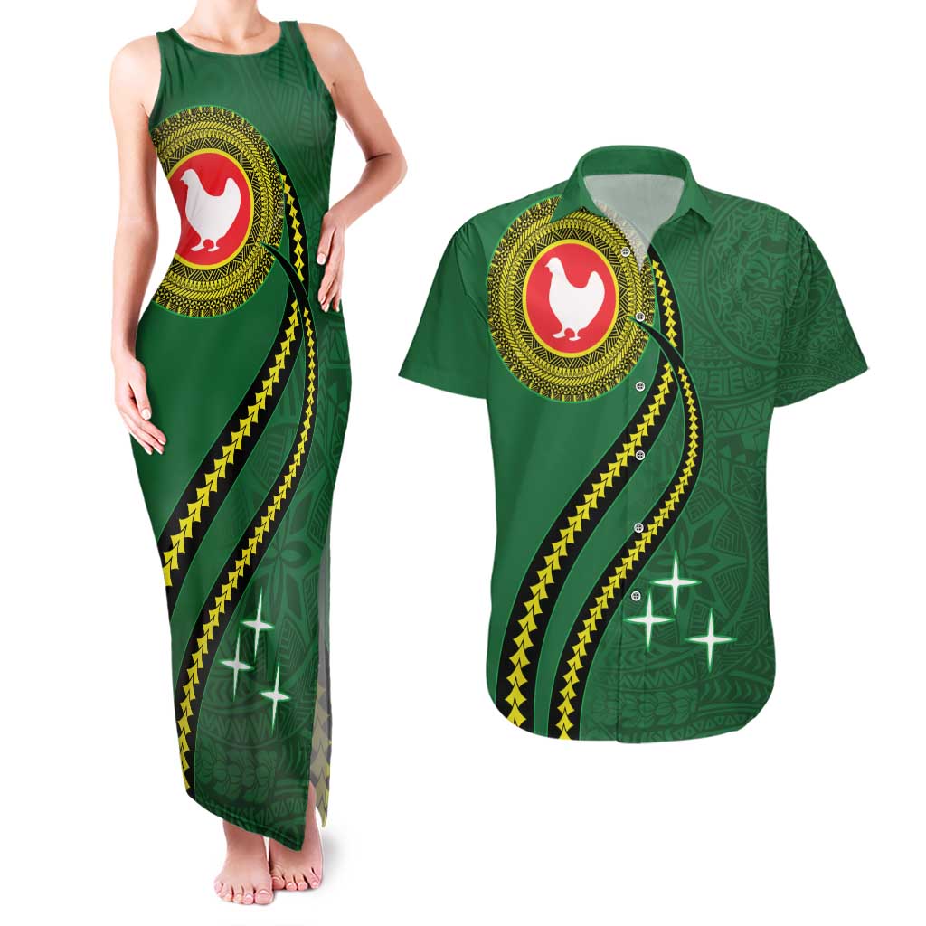 Manua Islands Polynesian Style Couples Matching Tank Maxi Dress and Hawaiian Shirt