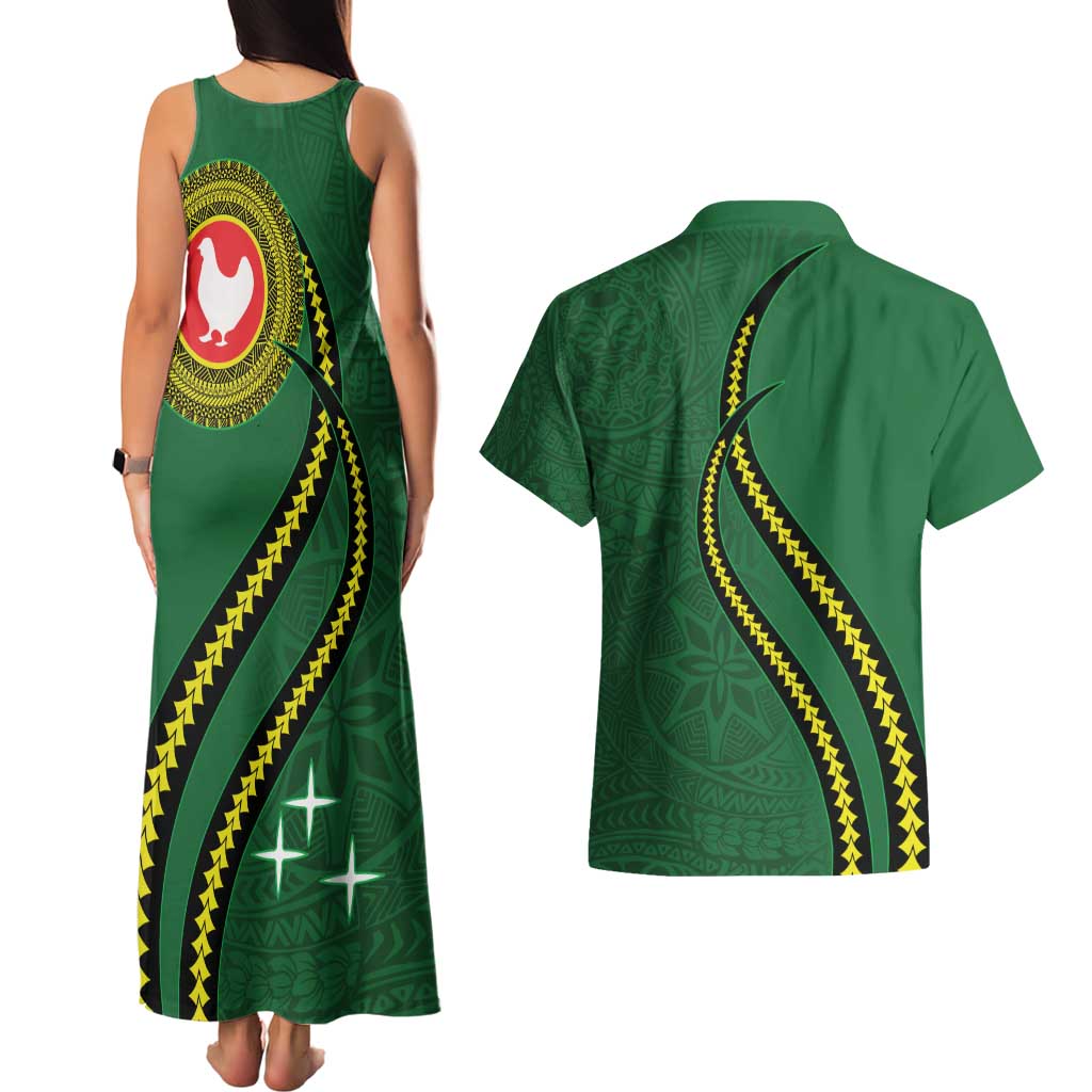 Manua Islands Polynesian Style Couples Matching Tank Maxi Dress and Hawaiian Shirt