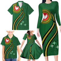 Manua Islands Polynesian Style Family Matching Long Sleeve Bodycon Dress and Hawaiian Shirt