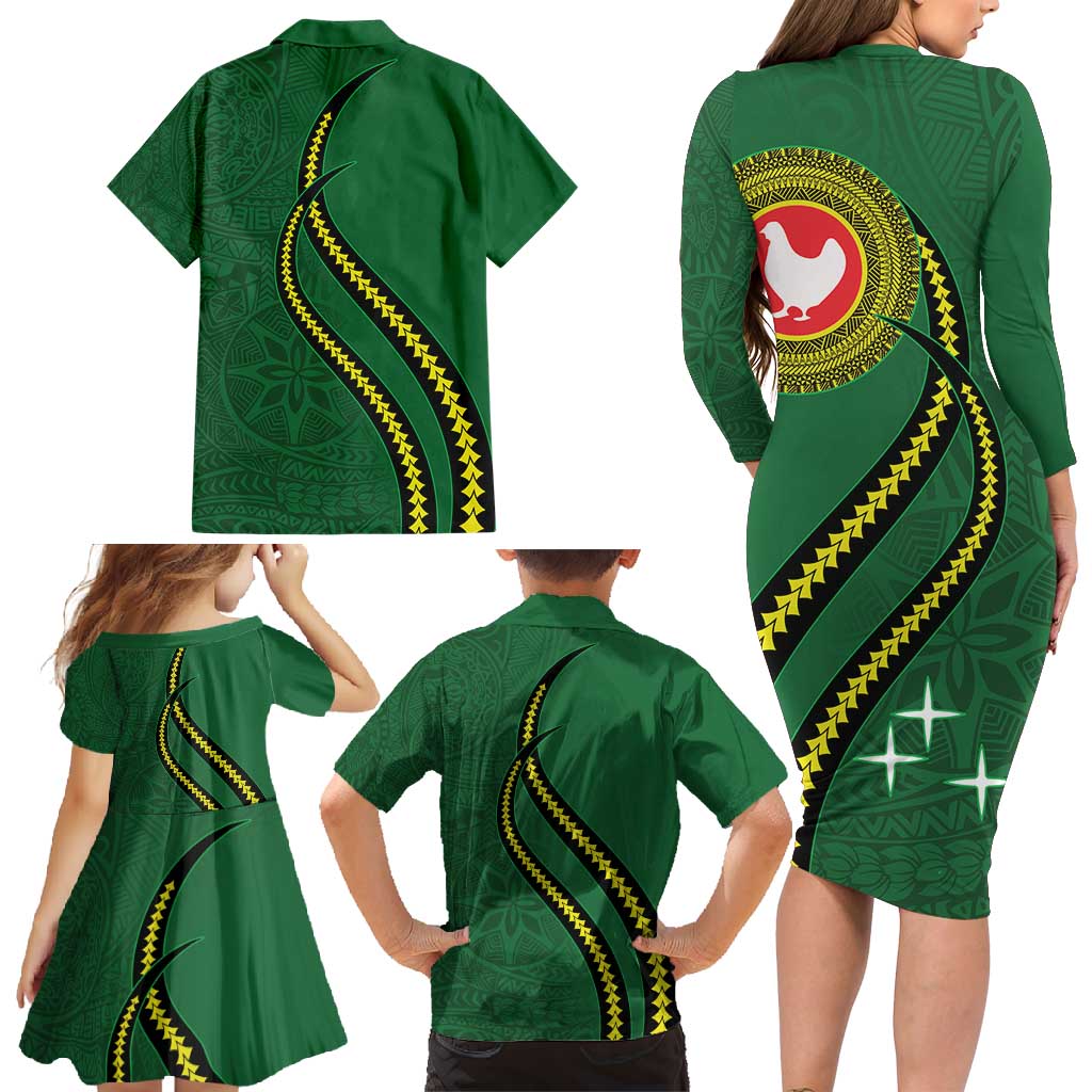 Manua Islands Polynesian Style Family Matching Long Sleeve Bodycon Dress and Hawaiian Shirt