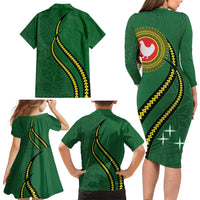 Manua Islands Polynesian Style Family Matching Long Sleeve Bodycon Dress and Hawaiian Shirt