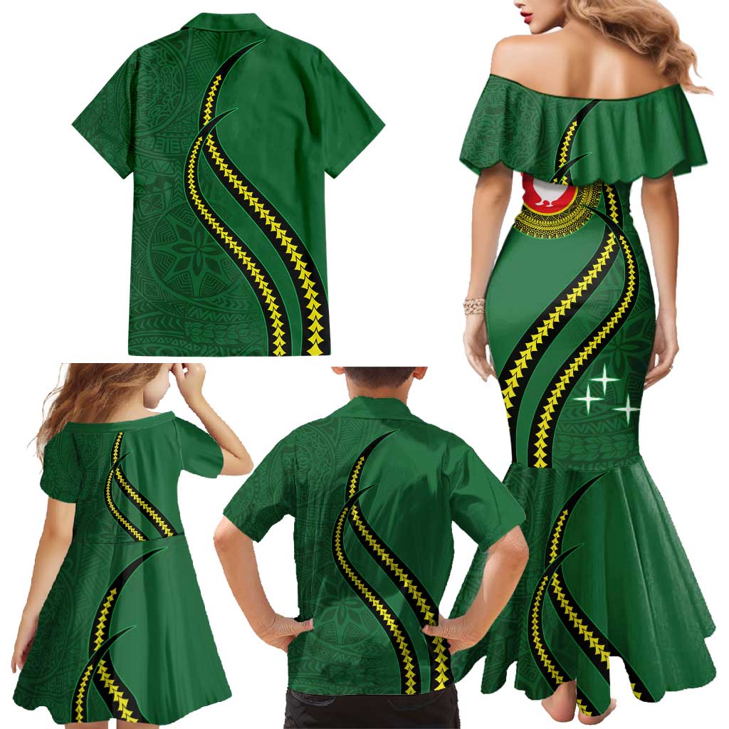 Manua Islands Polynesian Style Family Matching Mermaid Dress and Hawaiian Shirt