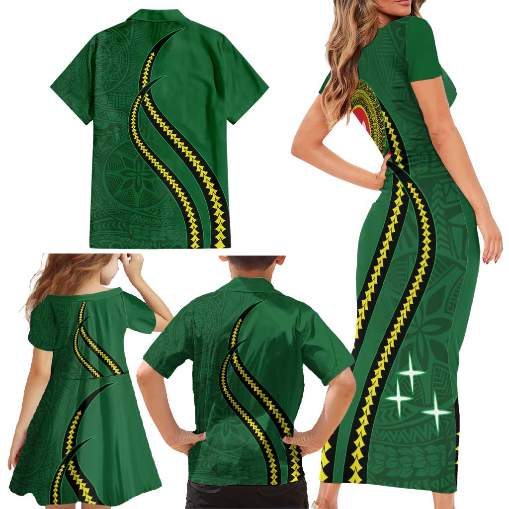 Manua Islands Polynesian Style Family Matching Short Sleeve Bodycon Dress and Hawaiian Shirt