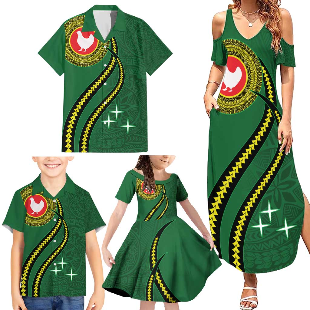 Manua Islands Polynesian Style Family Matching Summer Maxi Dress and Hawaiian Shirt