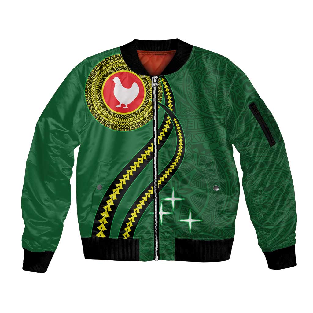 Manua Islands Polynesian Style Sleeve Zip Bomber Jacket