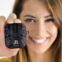 Custom New Zealand Taiaha Maori AirPods Case Minimalist Silver Fern All Black - Polynesian Pride