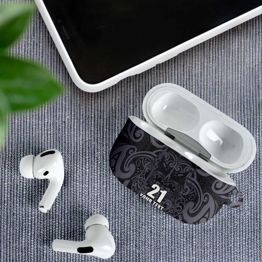 Custom New Zealand Taiaha Maori AirPods Case Minimalist Silver Fern All Black - Polynesian Pride