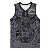 Custom New Zealand Taiaha Maori Basketball Jersey Minimalist Silver Fern All Black - Polynesian Pride