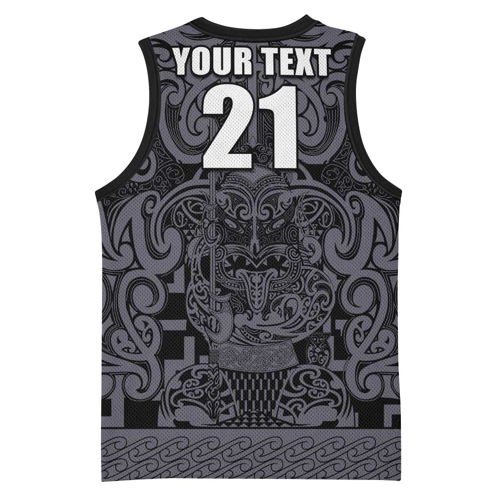 Custom New Zealand Taiaha Maori Basketball Jersey Minimalist Silver Fern All Black - Polynesian Pride
