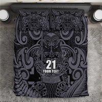 Custom New Zealand Taiaha Maori Bedding Set Minimalist Silver Fern All Black - Polynesian Pride