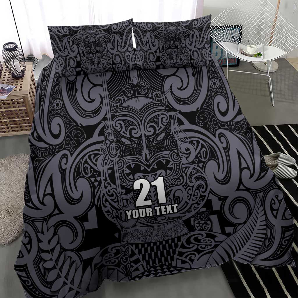 Custom New Zealand Taiaha Maori Bedding Set Minimalist Silver Fern All Black - Polynesian Pride
