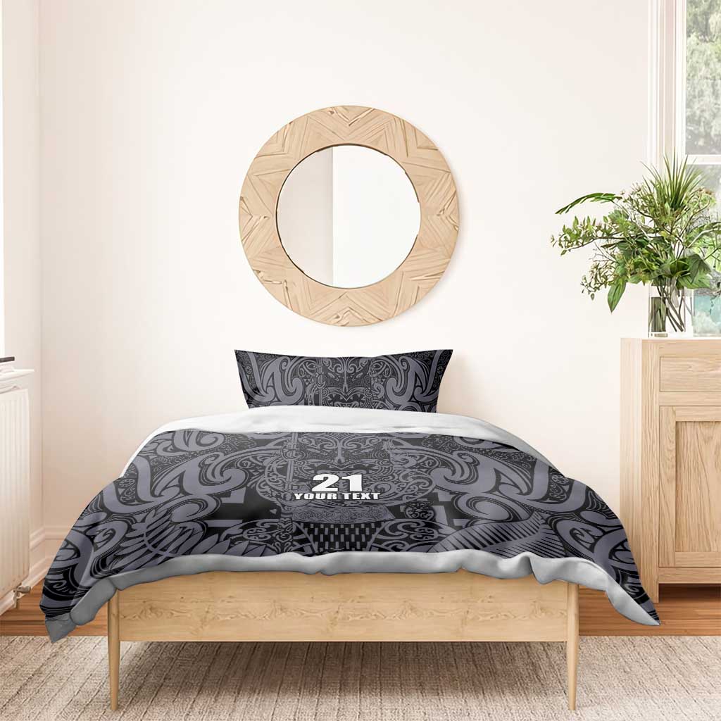 Custom New Zealand Taiaha Maori Bedding Set Minimalist Silver Fern All Black - Polynesian Pride