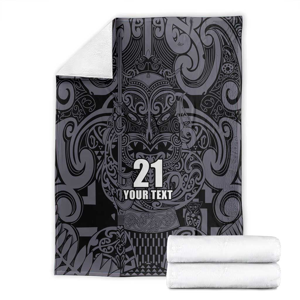 Custom New Zealand Taiaha Maori Blanket Minimalist Silver Fern All Black - Polynesian Pride