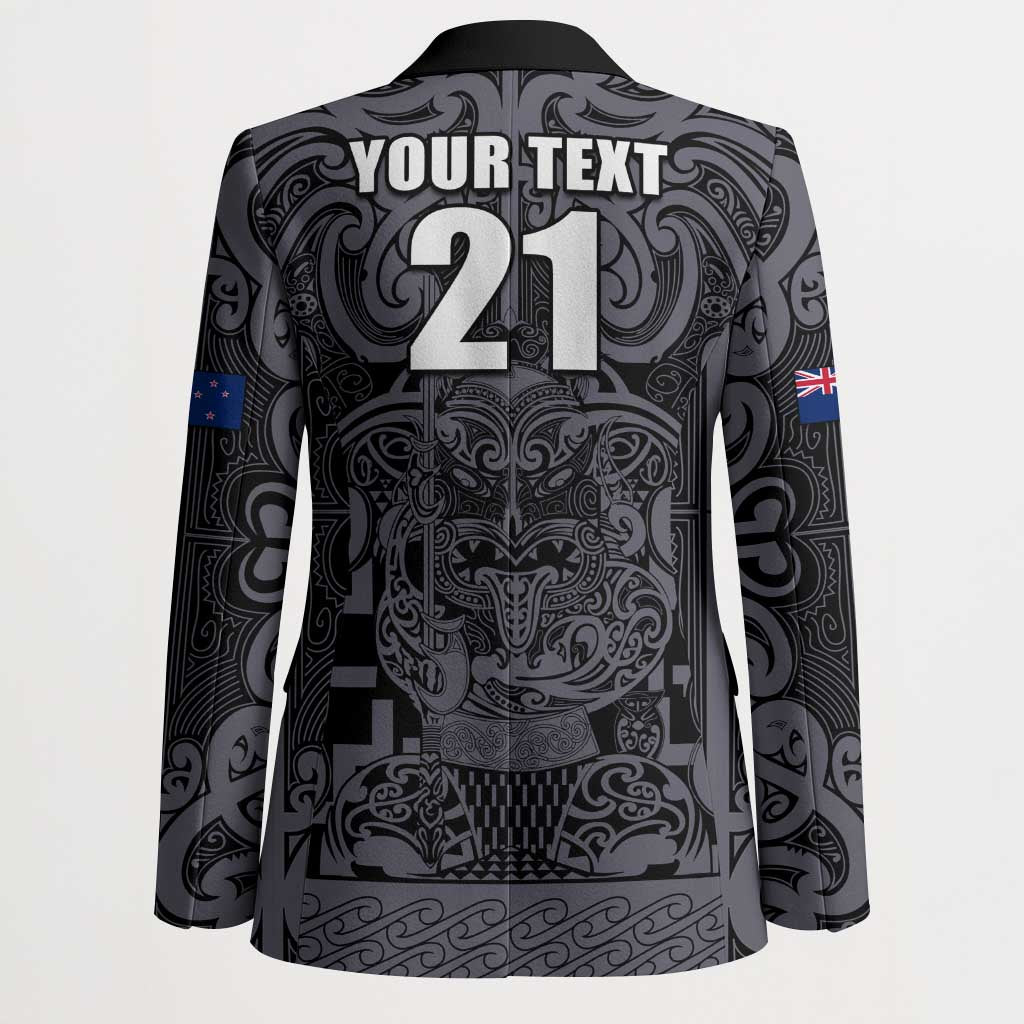 Custom New Zealand Taiaha Maori Blazer Minimalist Silver Fern All Black - Polynesian Pride