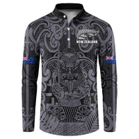 Custom New Zealand Taiaha Maori Button Sweatshirt Minimalist Silver Fern All Black - Polynesian Pride