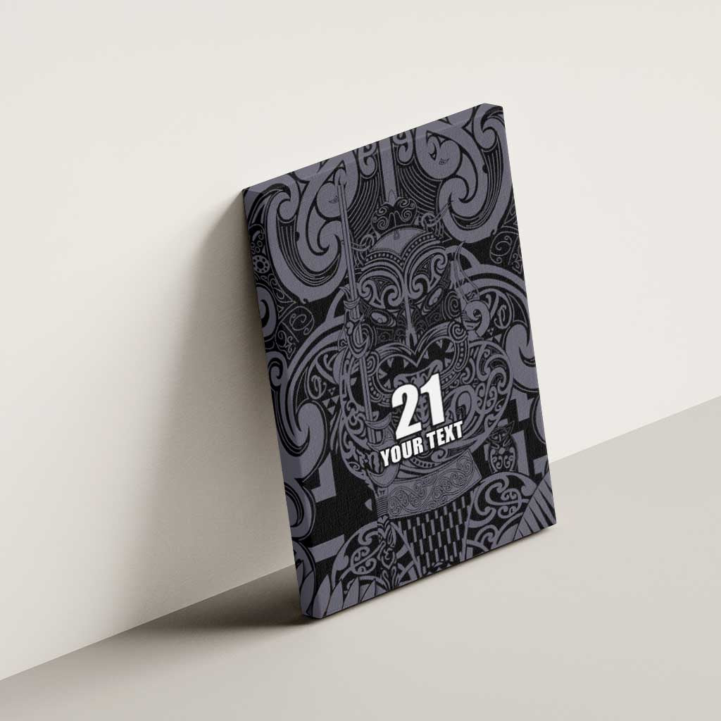 Custom New Zealand Taiaha Maori Canvas Wall Art Minimalist Silver Fern All Black - Polynesian Pride