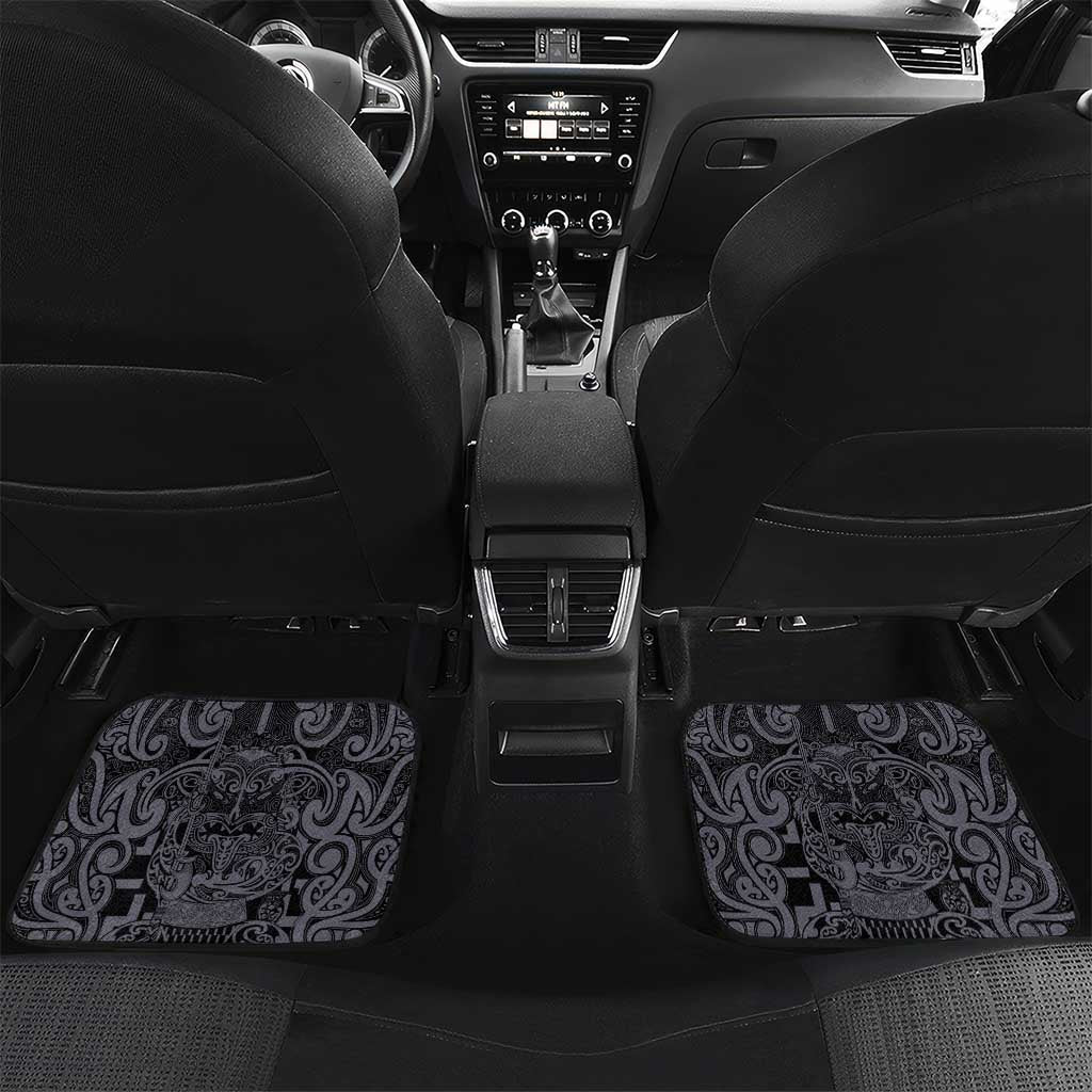 Custom New Zealand Taiaha Maori Car Mats Minimalist Silver Fern All Black - Polynesian Pride