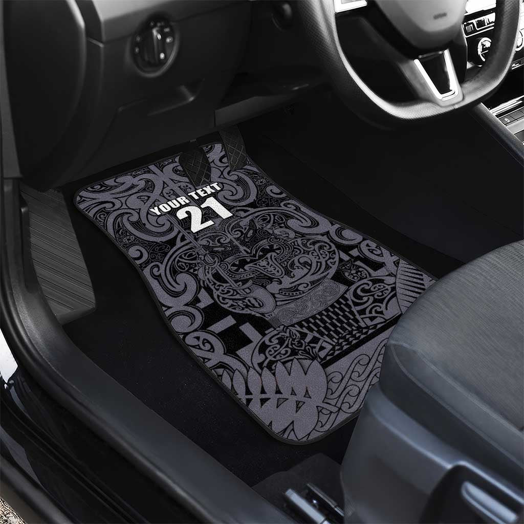 Custom New Zealand Taiaha Maori Car Mats Minimalist Silver Fern All Black - Polynesian Pride